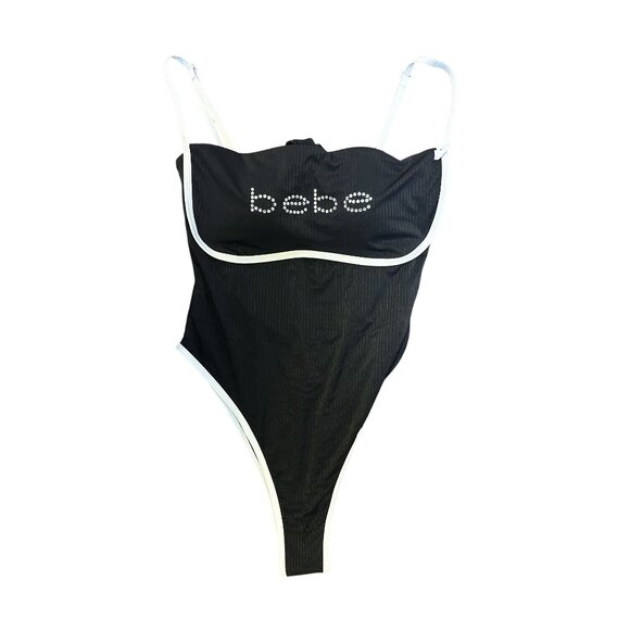 NWT Bebe Black & White One-Piece Swimsuit w/Adjustable Straps - Picture 1 of 3